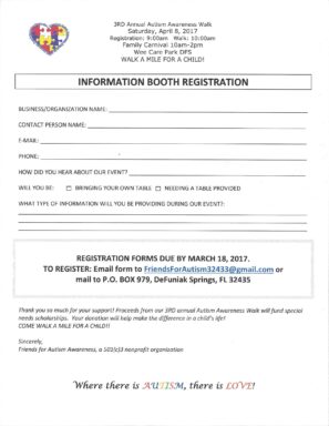 Autism Awareness Walk Registration Form