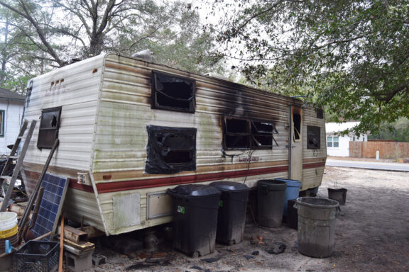 North Street burned camper