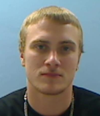 Dylan Mancill mugshot, white male with blonde hair and blue eyes. 