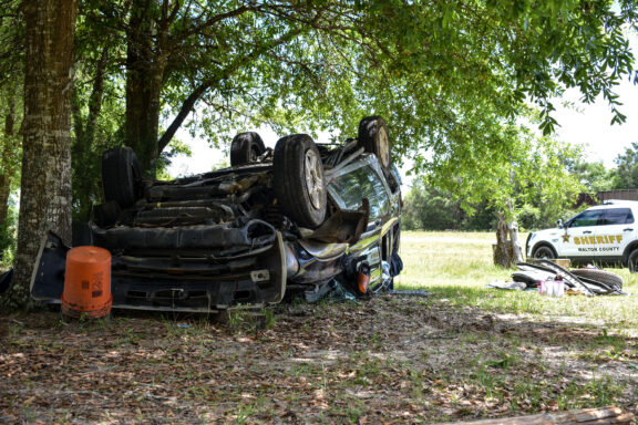 The scene of a rollover crash following a pursuit on April 26th off of Highway 90