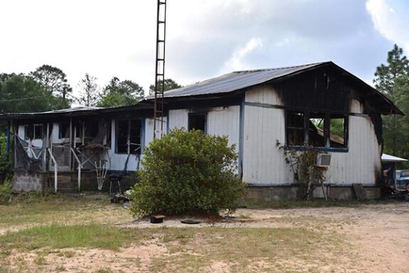 Front of Mobile Home with Slight Fire Damage