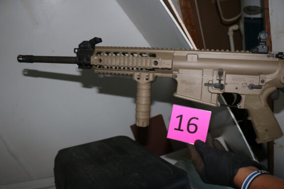 A photo of an AR-10, one of the weapons recovered during a search warrant Monday night. 