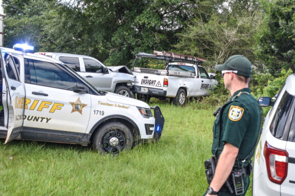 Stolen truck crashed near Mehlhorn’s Mini Mart off Highway 90 in Argyle. 