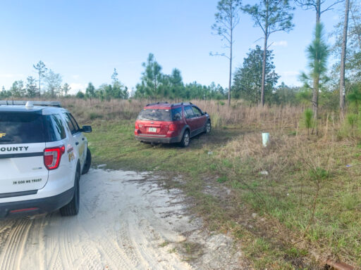 Red SUV abandoned near the Freeport post office.