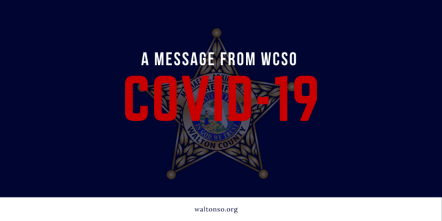 Dark blue graphic that says "A Message From WCSO COVID-19"