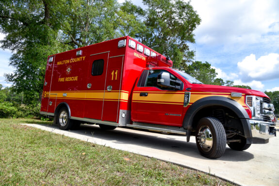 red and yellow ambulance