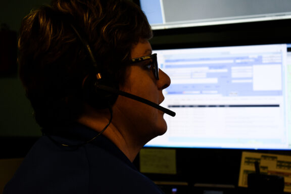 Silhouette of a 911 dispatcher