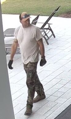 video surveillance of a man with camo pants and a t-shirt