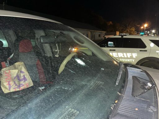 bullet hole in windshield of truck