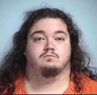 mug shot of a white male with long brown hair and a goatee