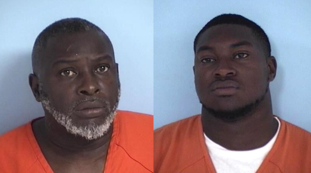 Mug shots of a father and son, both black males one with a white beard