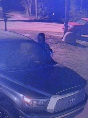 Black male in a ski mask stands at the drivers side of a vehicle