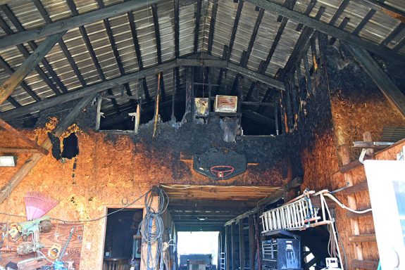 Inside of barn with fire damage